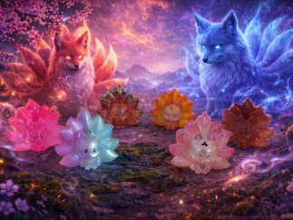 Renard à neuf queues en résine